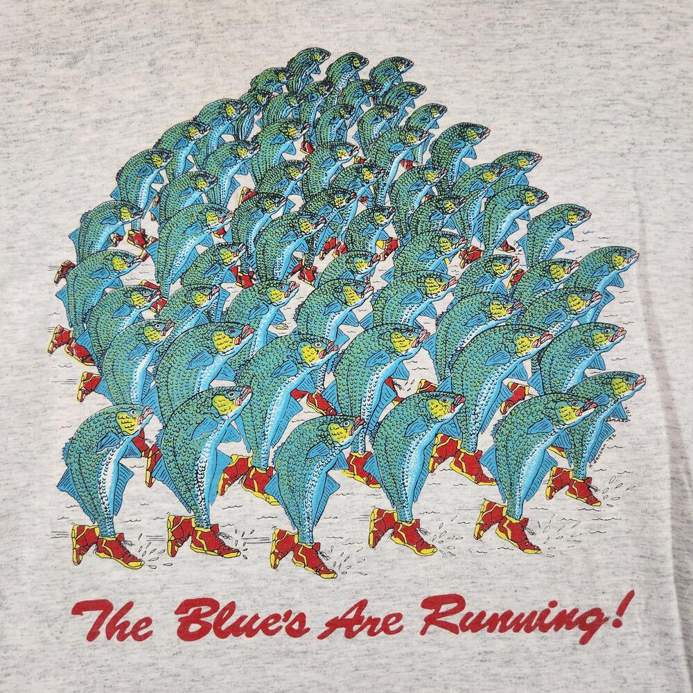 Vintage Nags Head NC Shirt Mens XL Gray Blues Are Running Fish Pocket 90s USA